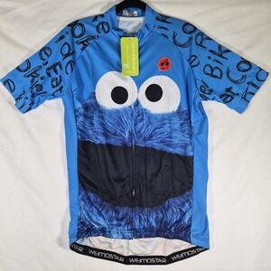 Weimostar Cookie Monster Cycling Jersey Mens L Blue Full Zip Ride Bike Eat...
